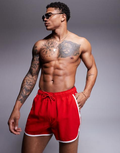 ASOS DESIGN runner swim shorts in short length in red - view 1
