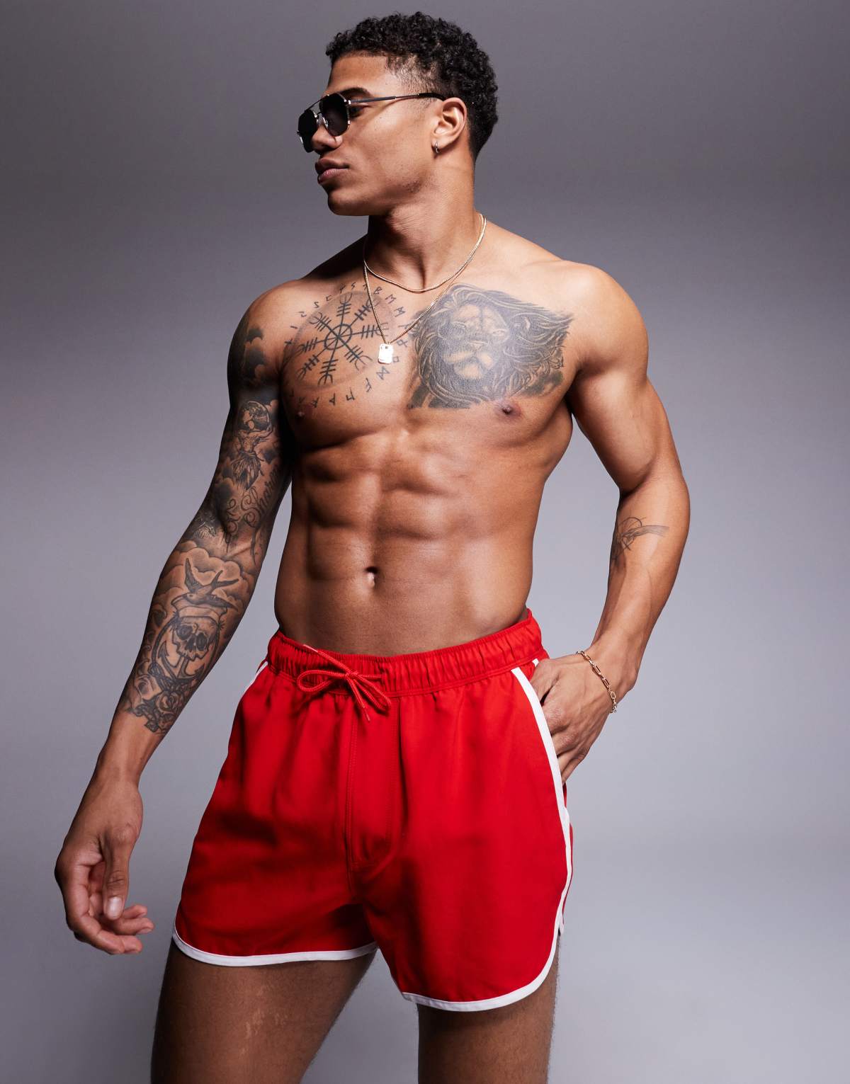 ASOS DESIGN runner swim shorts in short length in red