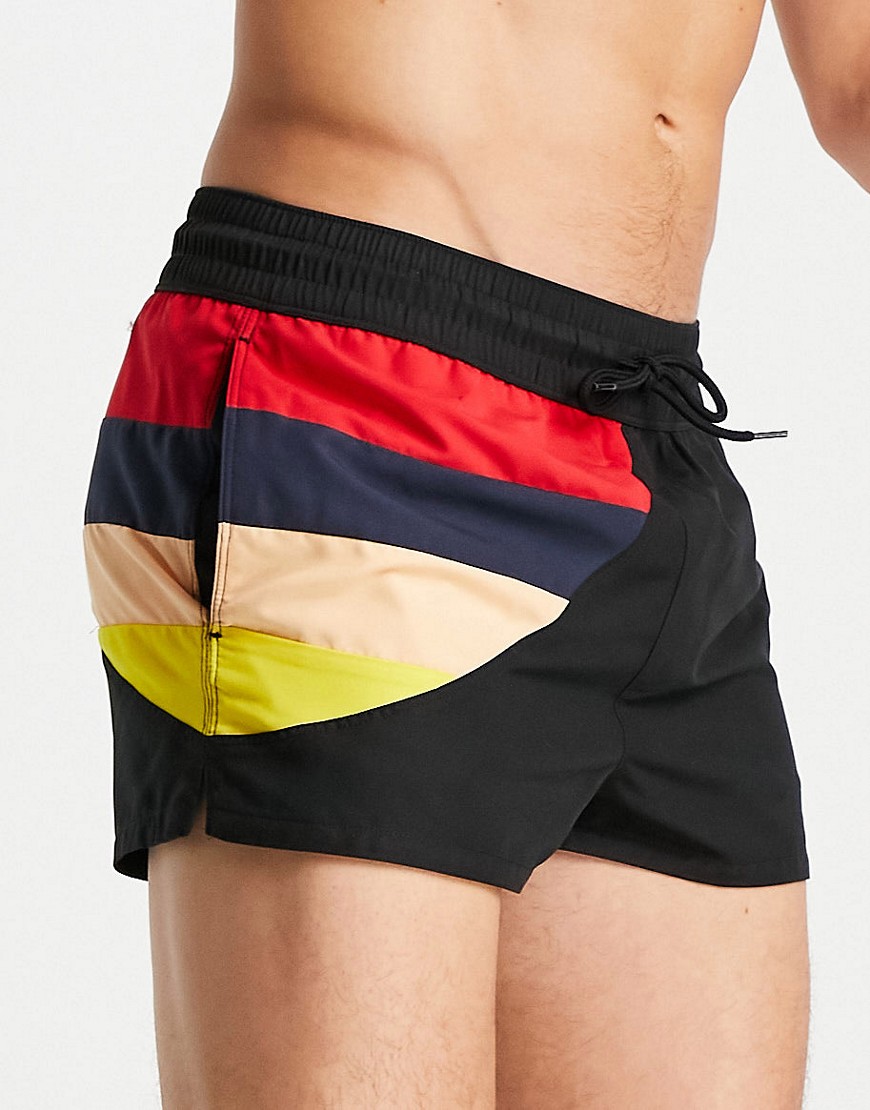 Asos Design Runner Swim Shorts With Cut And Sew Side Panel-black