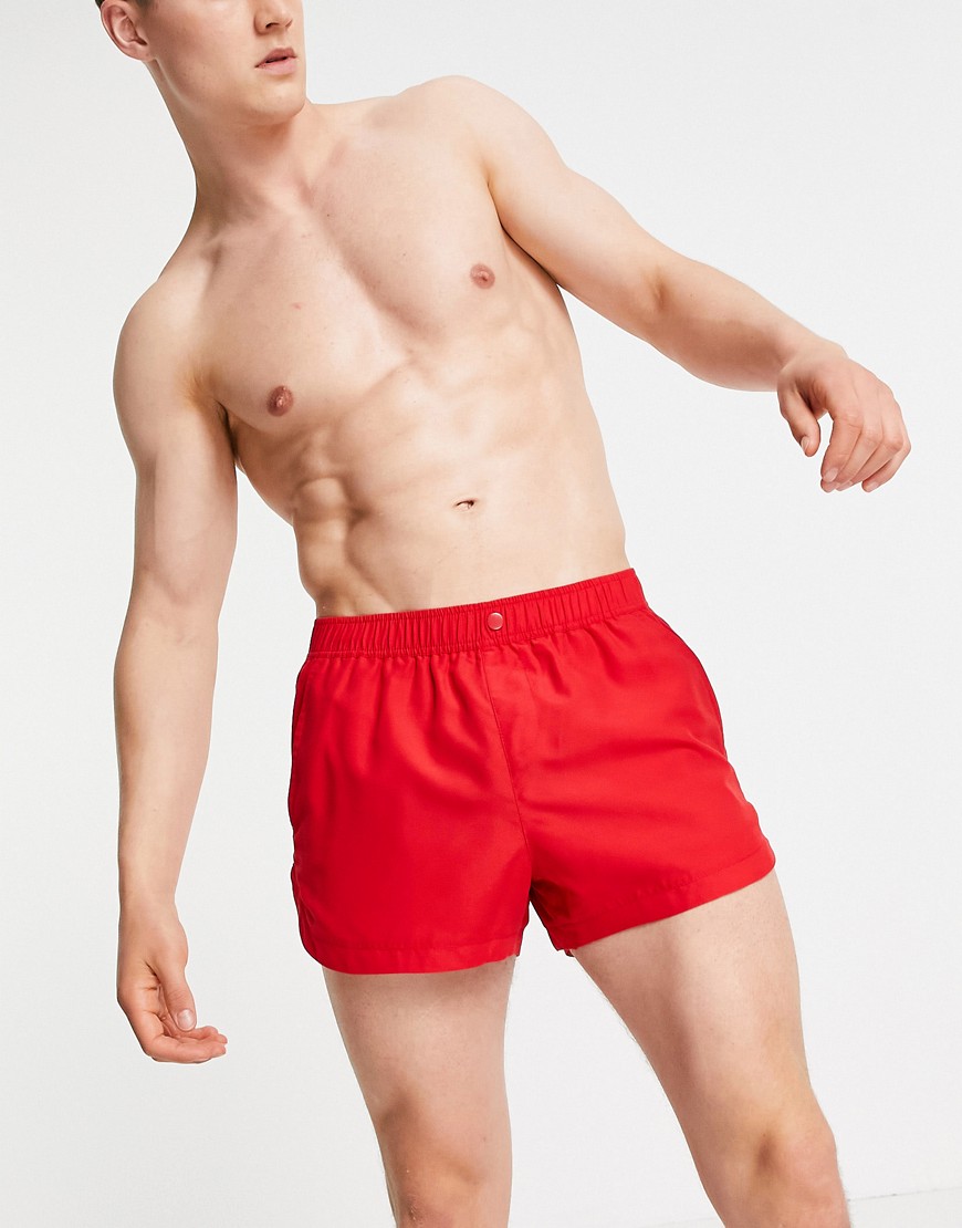 ASOS DESIGN runner swim shorts with smart fastening in red