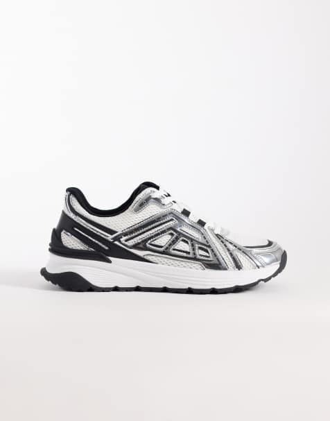 ASOS DESIGN runner trainers in white and silver - view 1