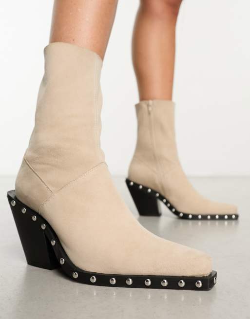 CdsprovidenciaShops DESIGN Russo Bottines cloutees style western en daim Blanc casse CdsprovidenciaShops