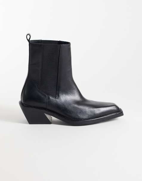 ASOS DESIGN Russo bottines western épaisses en cuir noires - view 1
