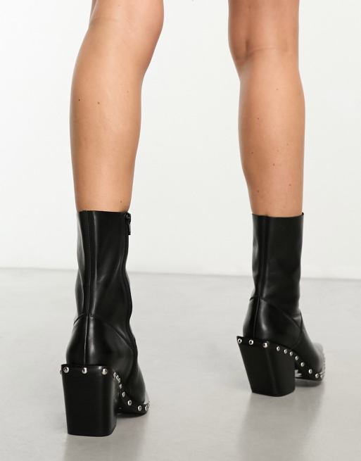 ASOS DESIGN – Russo – Czarne skórzane kowbojki z ćwiekami, 3 z 4