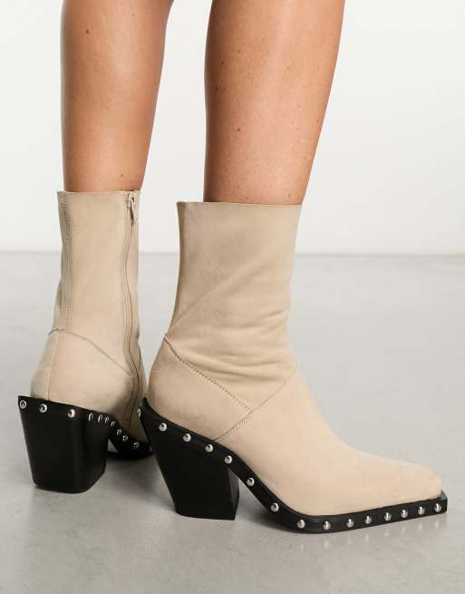 ASOS DESIGN Russo leather western boots with studs in off white suede ASOS