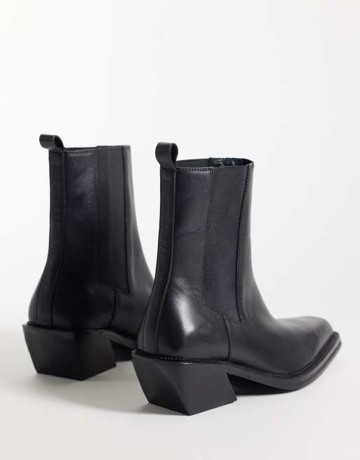 ASOS DESIGN Russo stivaletti western in pelle con suola spessa neri, 3 di 4