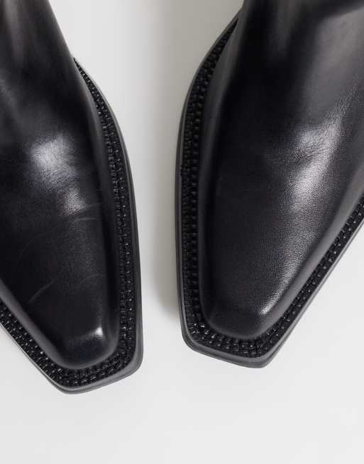ASOS DESIGN Russo stivaletti western in pelle con suola spessa neri, 4 di 4