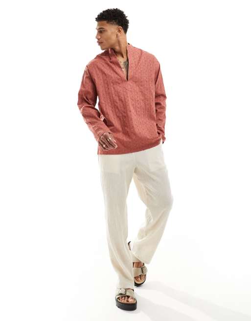 ASOS DESIGN - Rustbrun 90'er-pullover-skjorter i bomulds-jacquard