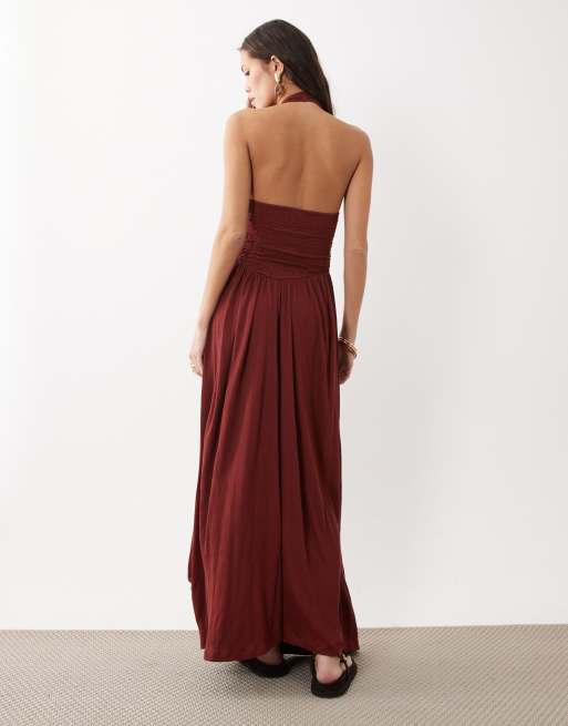 ASOS DESIGN - Rustbrun midikjole med halterneck i krølstof, 4 af 4