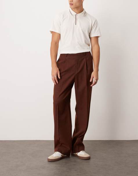ASOS DESIGN - Rustfarvede elegante bukser med brede ben og plisseringer foran i mønstret uldblanding - view 1