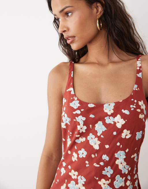 ASOS DESIGN - Rustfarvet maxikjole med dyb rund hals og blomsterprint i søjlesnit, 2 af 4
