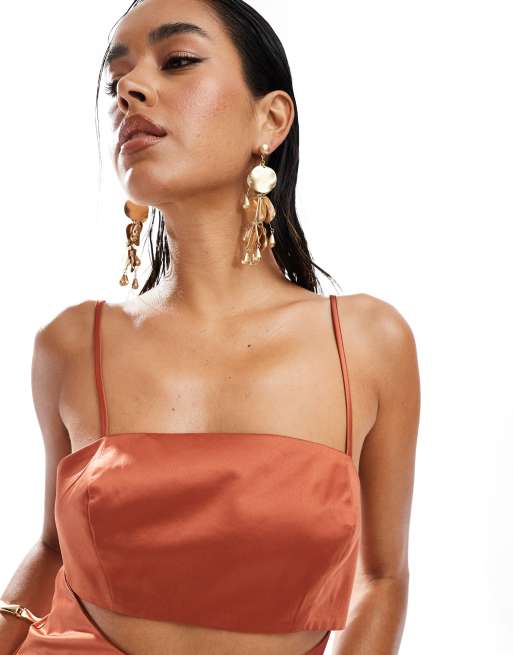 ASOS DESIGN - Rustfarvet midikjole med udskæring og skråsnit i satin, 4 af 4