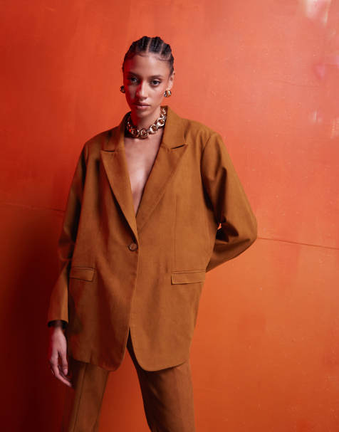 ASOS DESIGN - Rustfarvet oversized blazer i imiteret ruskind - Del af sæt - view 1