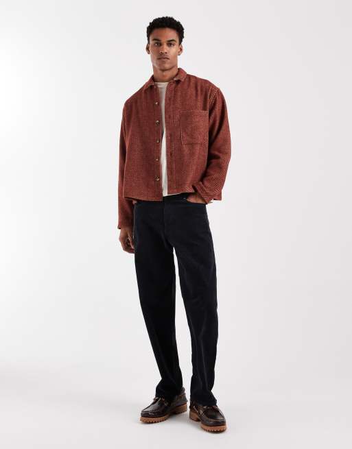 ASOS DESIGN - Rustfarvet oversized skjorte med sildebensmønster i uldlook i firkantet pasform, 2 af 5