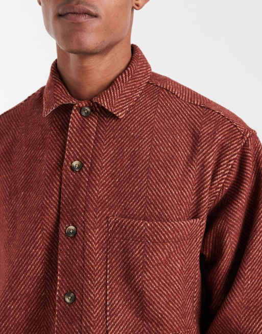ASOS DESIGN - Rustfarvet oversized skjorte med sildebensmønster i uldlook i firkantet pasform, 5 af 5