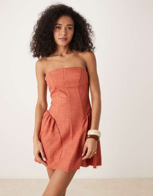 ASOS DESIGN - Rustfarvet struktureret bandeau-minikjole, 3 af 4
