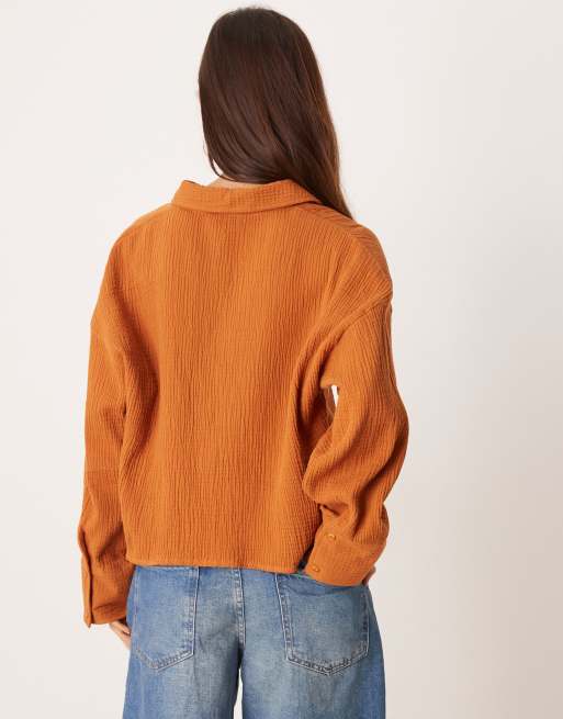ASOS DESIGN - Rustrød cropped bomuldsskjorte med tekstur, 4 af 4