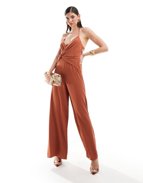 ASOS DESIGN - Rustrød jumpsuit med brede ben og knude foran - view 1