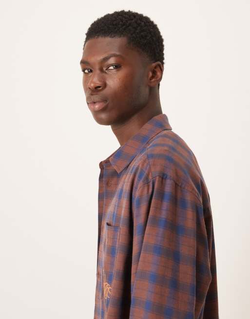 ASOS DESIGN - Rustrød oversized skjorte med tern og broderi på brystet, 3 af 5