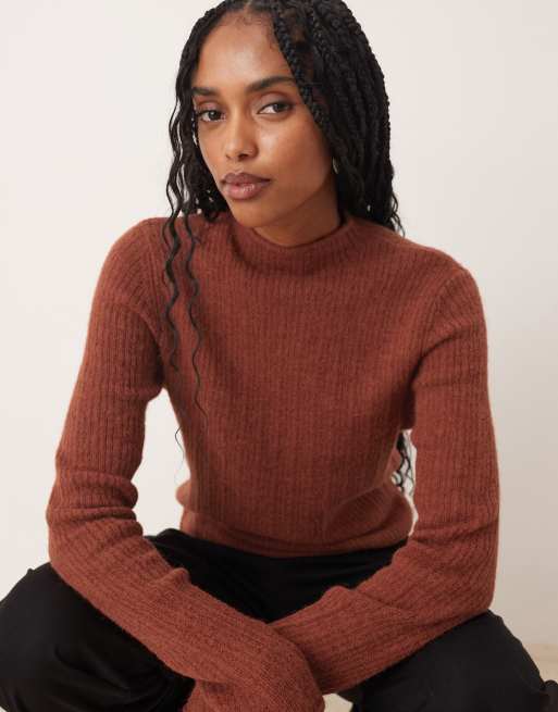 ASOS DESIGN - Rustrød ribstrikket afslappet top med ståkrave, 3 af 4