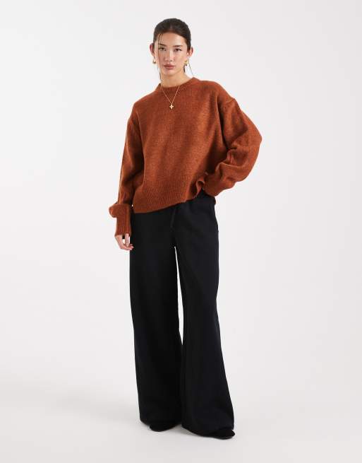 ASOS DESIGN - Rustrød trøje med rund hals detalje med sideslids i firkantet pasform, 2 af 4