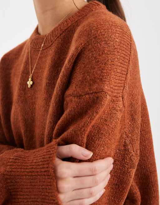 ASOS DESIGN - Rustrød trøje med rund hals detalje med sideslids i firkantet pasform, 3 af 4