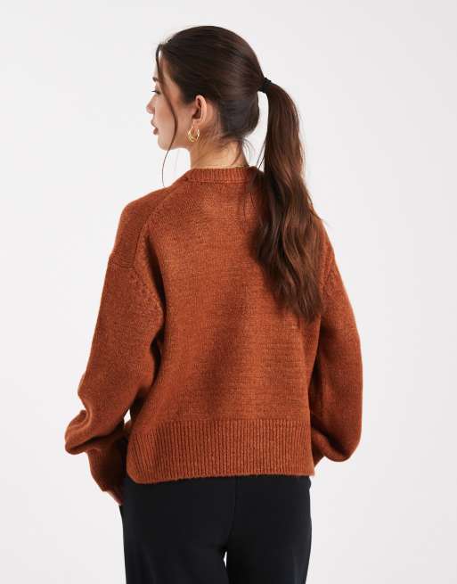 ASOS DESIGN - Rustrød trøje med rund hals detalje med sideslids i firkantet pasform, 4 af 4