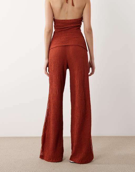 ASOS DESIGN - Rustrøde bukser i blondestof med tekstur og vide ben - Del af sæt, 5 af 5