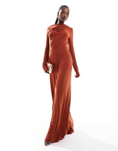 ASOS DESIGN - Rustrødt jumpsuit med lange ærmer og knudedetalje - view 1