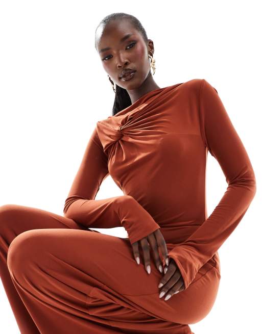 ASOS DESIGN - Rustrødt jumpsuit med lange ærmer og knudedetalje, 2 af 4