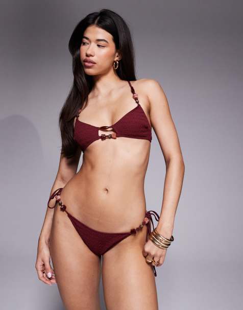 ASOS DESIGN – Ruth – Bordowe bikini z wycięciem i wykończeniem z tworzywa - view 1