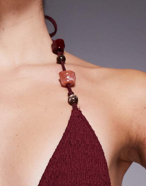 ASOS DESIGN - Ruth - Diepuitgesneden badpak met uitsnijding en accent van hars in bordeauxrood, 2 van 4