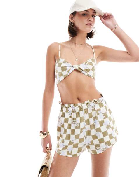 ASOS DESIGN – Rutig crop top i linne med klottertryck, del av set - view 1
