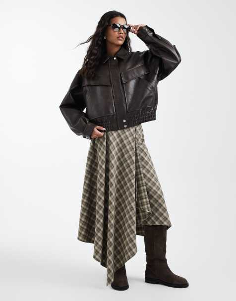 ASOS DESIGN – Rutig maxikjol med asymmetrisk fåll - view 1