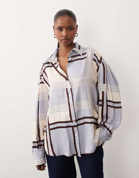ASOS DESIGN – Rutig oversize-skjorta i satin, del av set - view 1