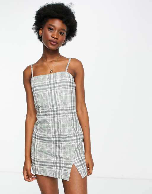 ASOS DESIGN – Rutig preppig kostymklänning i jersey och kort design, del av set
