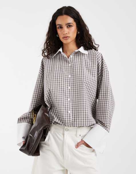 ASOS DESIGN – Rutig skjorta i oversize med kontrasterande manschetter, del av set - view 1