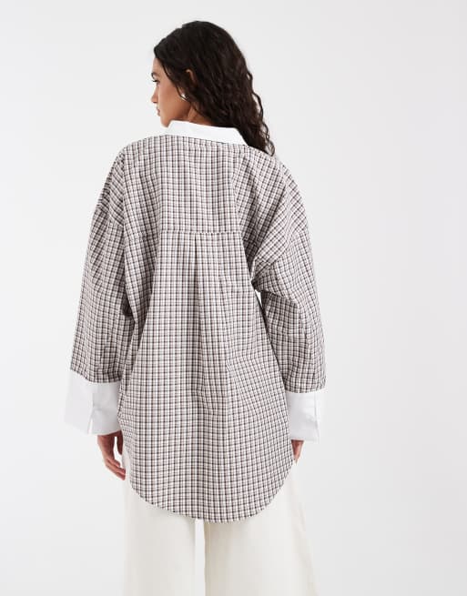 ASOS DESIGN – Rutig skjorta i oversize med kontrasterande manschetter, del av set, 3 av 4