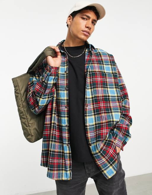 ASOS DESIGN – Rutig skjortjacka i yllemix och extrem oversize med tryckknappar