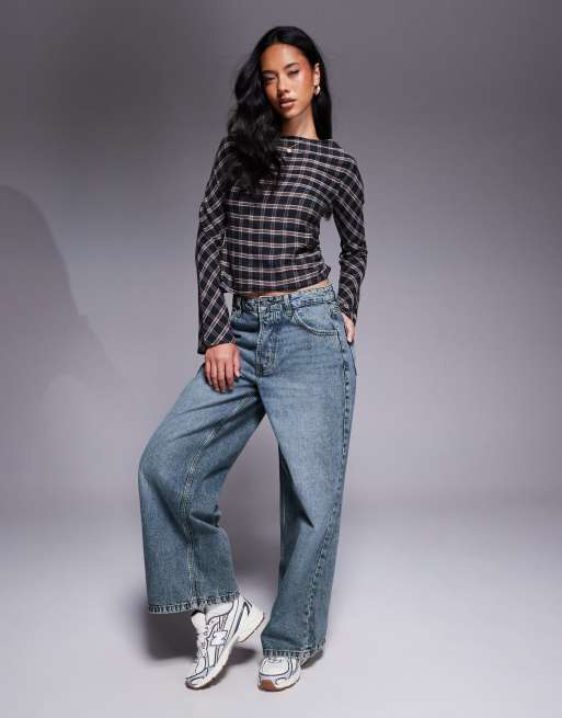 ASOS DESIGN – Rutig topp med långa ärmar, rak halsringning och rysch, 2 av 4