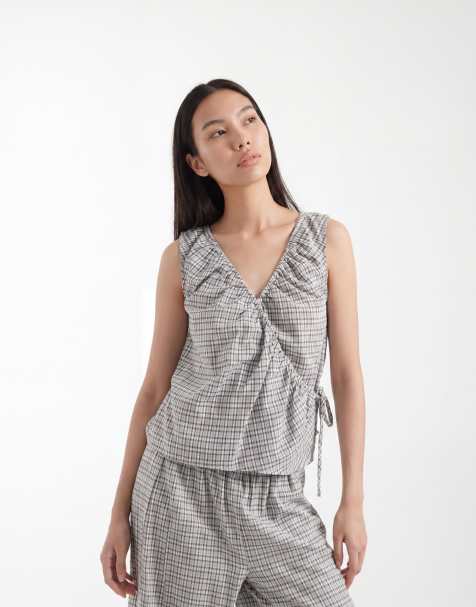 ASOS DESIGN – Rutig topp med omlottdesign och knytning i sidan, del av set - view 1