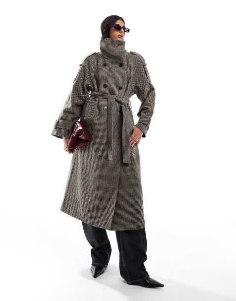 ASOS DESIGN – Rutig trenchcoat med ståkrage - view 1