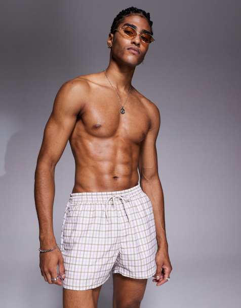 ASOS DESIGN – Rutiga badshorts med kort design - view 1