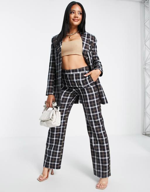 ASOS DESIGN – Rutiga kostymbyxor med raka ben i 70-talsstil, 3 av 4
