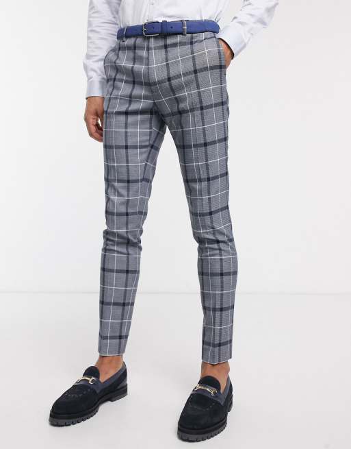 ASOS DESIGN – Marinblå och vit storrutig kostym med supersmal passform, 3 av 3