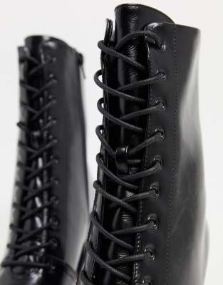 black square toe lace up boots