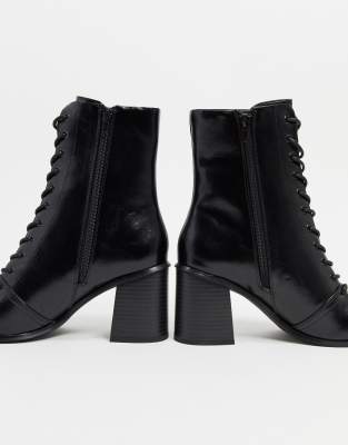 black square toe lace up boots