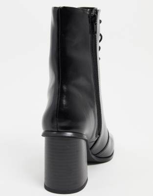 black square toe lace up boots