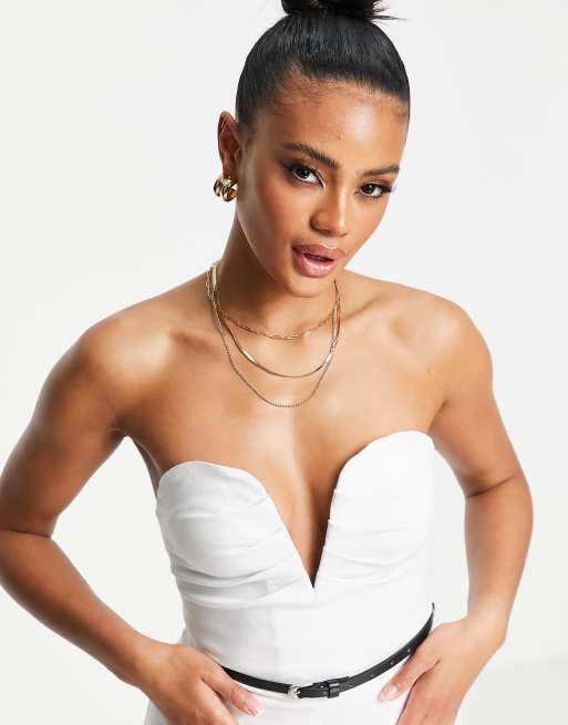 ASOS DESIGN - Rynket bandeau-jumpsuit med lige ben og bælte i hvid, 3 af 4