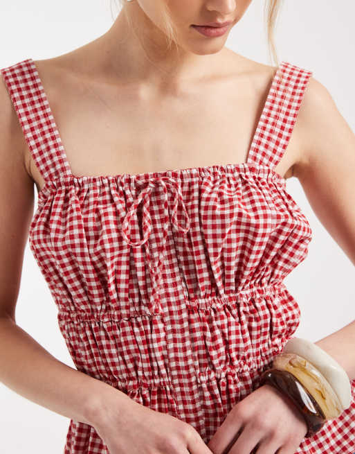 ASOS DESIGN - Rynket cami-top med sløjfer og røde gingham-tern, 2 af 4